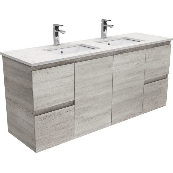 1500mm INDUSTRIAL EDGE WALL HUNG VANITY WITH SARAH BIANCO MARBLE TOP DOUBLE BOWL