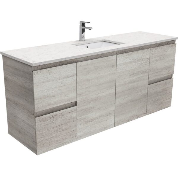 1500mm INDUSTRIAL EDGE WALL HUNG VANITY WITH SARAH BIANCO MARBLE TOP SINGLE BOWL