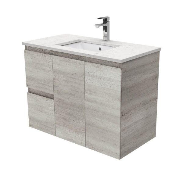 900mm INDUSTRIAL EDGE WALL HUNG VANITY WITH SARAH BIANCO MARBLE TOP *LEFT HAND DRAWERS