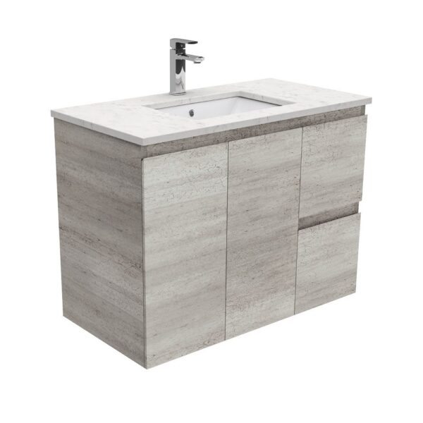 900mm INDUSTRIAL EDGE WITH SARAH BIANCO MARBLE TOP *RIGHT HAND DRAWERS