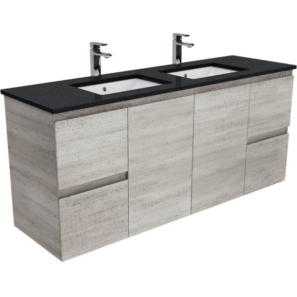 1500mm INDUSTRIAL EDGE WALL HUNG VANITY WITH SARAH BLACK SPARKLE TOP DOUBLE BOWL