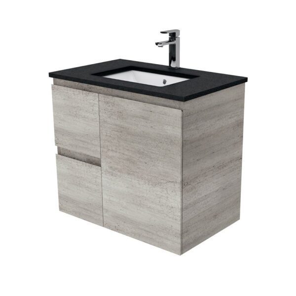 750mm INDUSTRIAL EDGE WALL HUNG VANITY WITH SARAH BLACK SPARKLE TOP *LEFT HAND DRAWERS