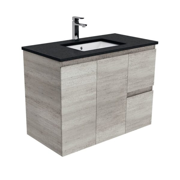 900mm INDUSTRIAL EDGE WALL HUNG VANITY WITH SARAH BLACK SPARKLE TOP *RIGHT HAND DRAWERS