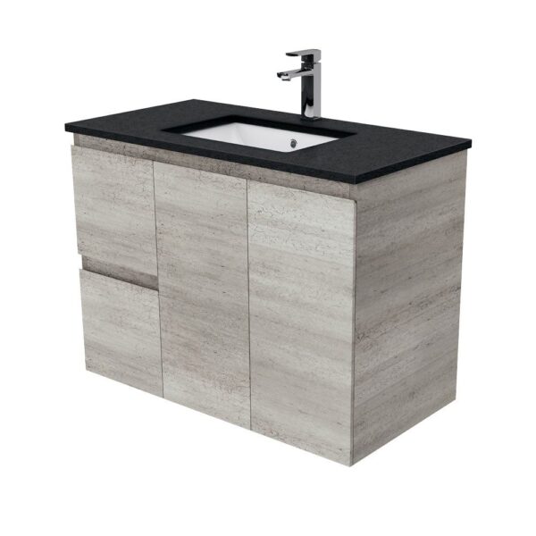 900mm INDUSTRIAL EDGE WALL HUNG VANITY WITH SARAH BLACK SPARKLE TOP *LEFT HAND DRAWERS