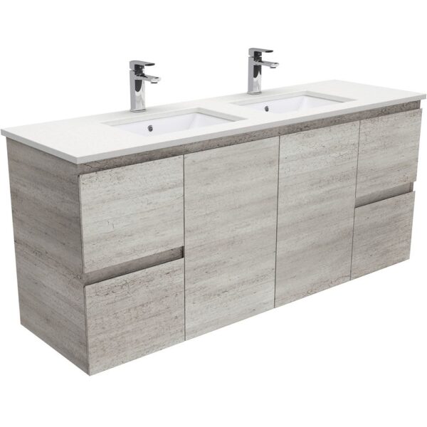1500mm INDUSTRIAL EDGE WALL HUNG VANITY WITH SARAH CRYSTAL PURE TOP DOUBLE BOWL