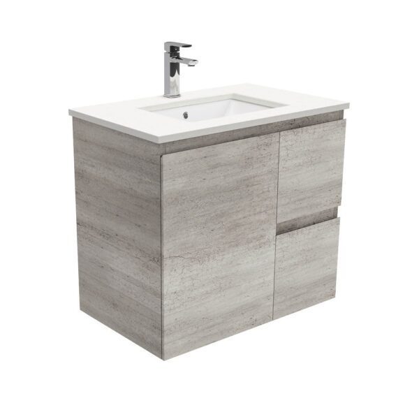 750mm INDUSTRIAL EDGE WALL HUNG VANITY WITH SARAH CRYSTAL PURE TOP *RIGHT HAND DRAWERS