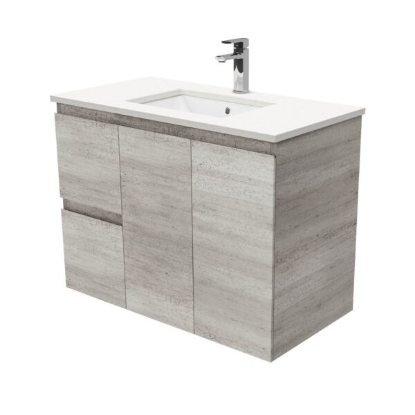 900mm INDUSTRIAL EDGE WALL HUNG VANITY WITH SARAH CRYSTAL PURE TOP *LEFT HAND DRAWERS