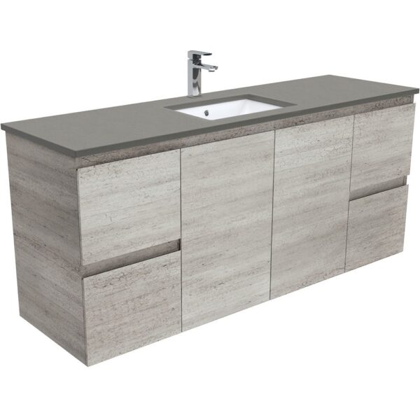 1500mm INDUSTRIAL EDGE WALL HUNG VANITY WITH SARAH DOVE GREY TOP SINGLE BOWL
