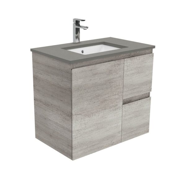 750mm INDUSTRIAL EDGE WALL HUNG VANITY WITH SARAH DOVE GREY TOP *RIGHT HAND DRAWERS