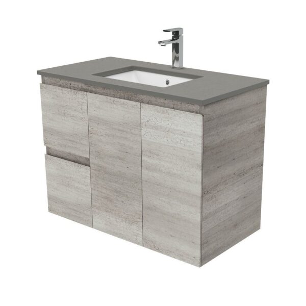900mm INDUSTRIAL EDGE WALL HUNG VANITY WITH SARAH DOVE GREY TOP *LEFT HAND DRAWERS