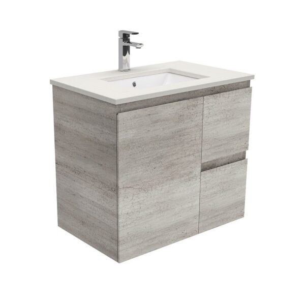 750mm INDUSTRIAL EDGE WALL HUNG VANITY WITH SARAH ROMAN SAND TOP *RIGHT HAND DRAWERS