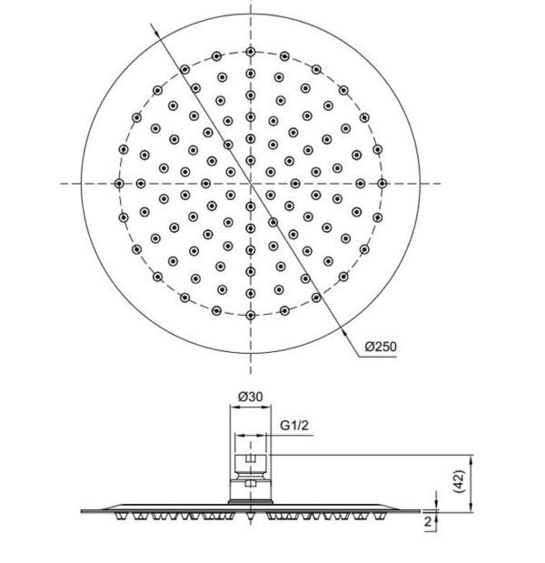 250mm MODERN ROUND RAIN SHOWER HEAD CHROME - Image 3