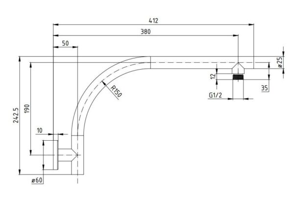 MODERN ARCHED ROUND SHOWER ARM MATT BLACK - Image 3