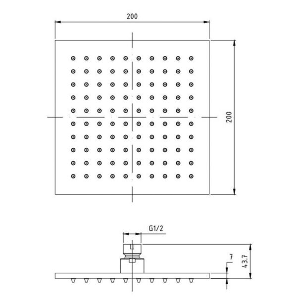 200mm HANDEL SQUARE RAIN SHOWER HEAD CHROME - Image 3