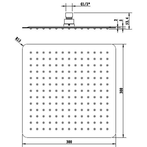 300mm MODERN SQUARE RAIN SHOWER HEAD STAINLESS STEEL - Image 3