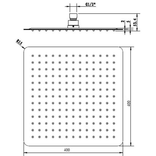400mm MODERN SQUARE RAIN SHOWER HEAD STAINLESS STEEL - Image 3