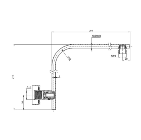 HANDEL CURVED SQUARE SHOWER ARM CHROME - Image 3