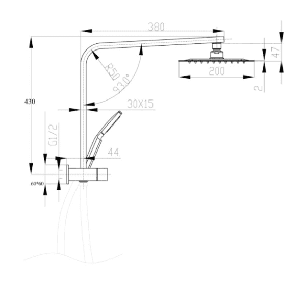 SQUARE MULTI FUNCTION HAND SHOWER W/ OVERHEAD RAIN SHOWER CHROME - Image 3
