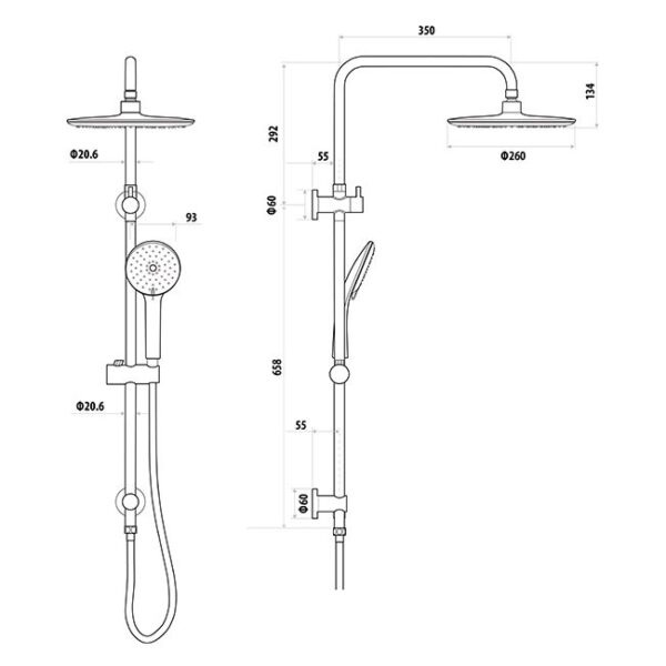 LOUI TWIN SHOWER WITH RAIL Matte Gun Metal - Image 2