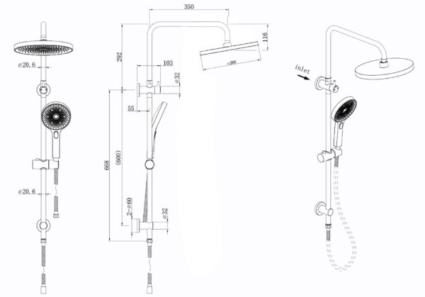 THE GABE TWIN SHOWER ON RAIL – BRUSHED GOLD - Image 2